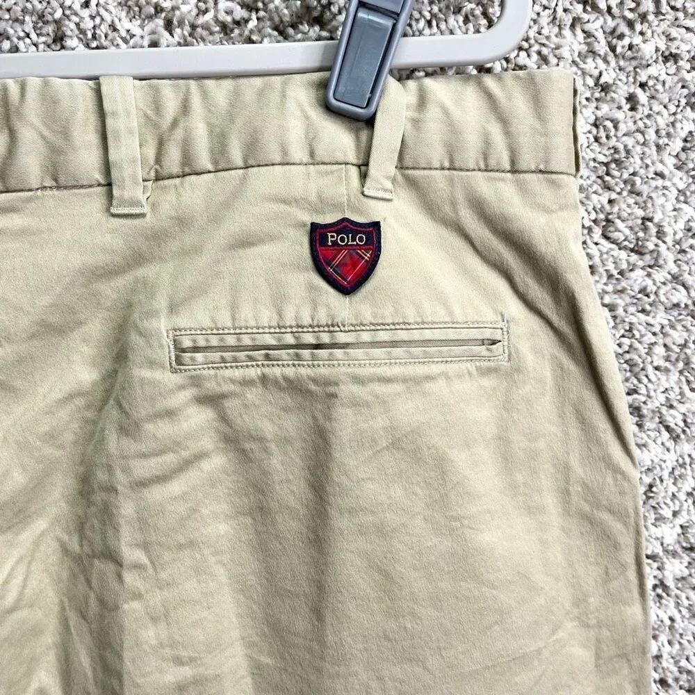 Polo Ralph Lauren Shorts Boys 38 Golf Cotton Twill Stretch Tan Khaki Pleated 9”‎